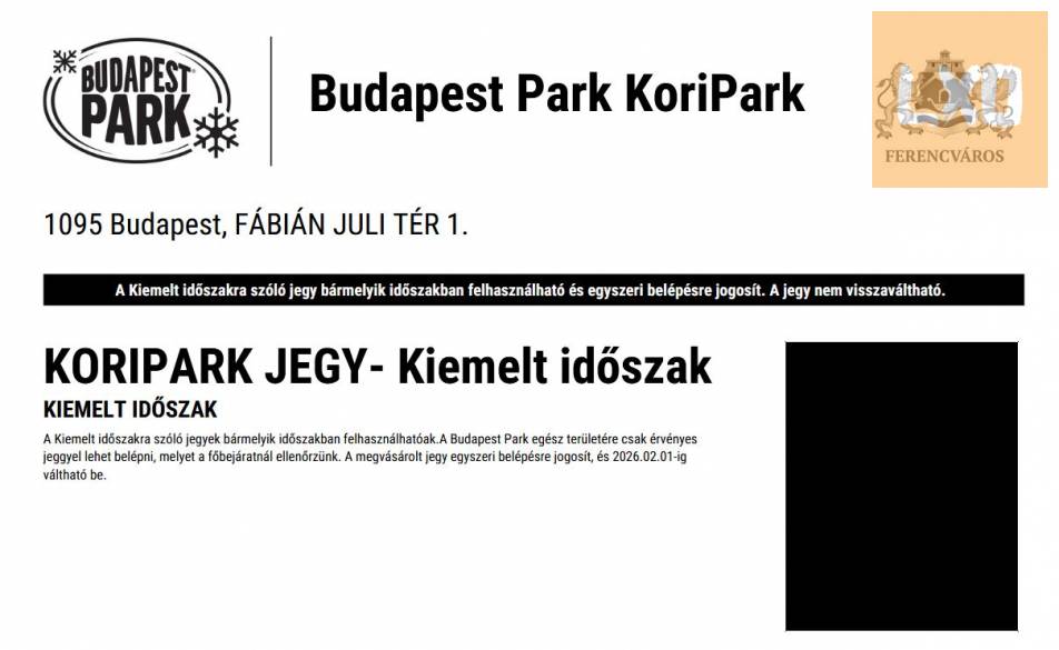 2db korcsolya jegy Budapest Park-kiemelt időszak apróhirdetés