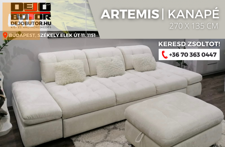 Artemis kanapé ülőgarnitúra 270x135 cm rugós ágyazható fehér + puff apróhirdetés
