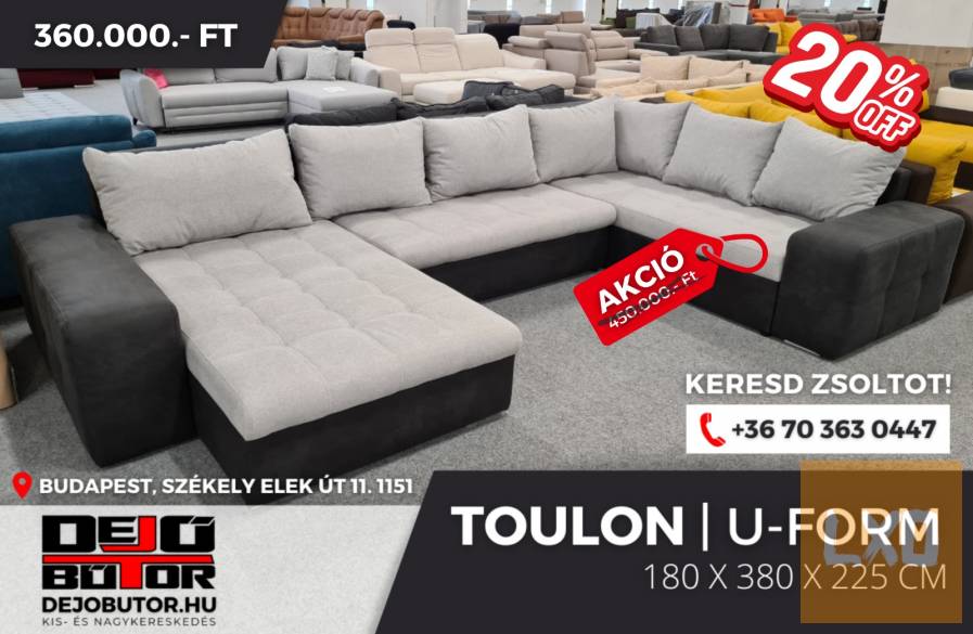 Toulon II. ualak kanapé ülőgarnitúra 185x380x220 cm grey ágyazható apróhirdetés