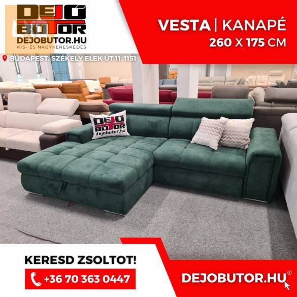 Vesta sarok kanapé ülőgarnitúra 175x265 cm ágyazható zöld apróhirdetés