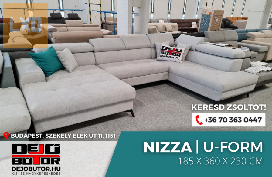 Nizza ualak kanapé ülőgarnitúra 185x360x230 cm ágyazható szürke apróhirdetés