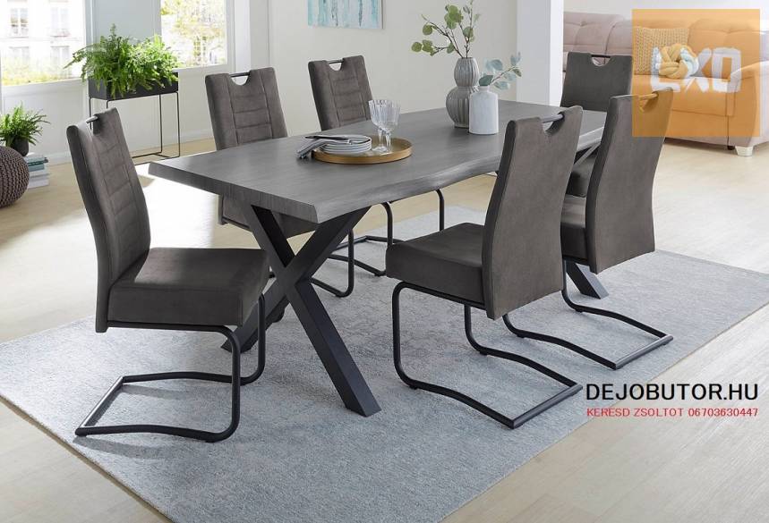 Marlon étkezőasztal íves kivitel 200x96 cm acél szürke fekete lábakkal apróhirdetés