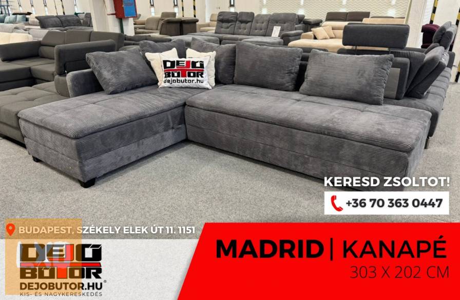 Madrid rugós grafit kanapé ülőgarnitúra sarok 303x202 cm ágyazható apróhirdetés
