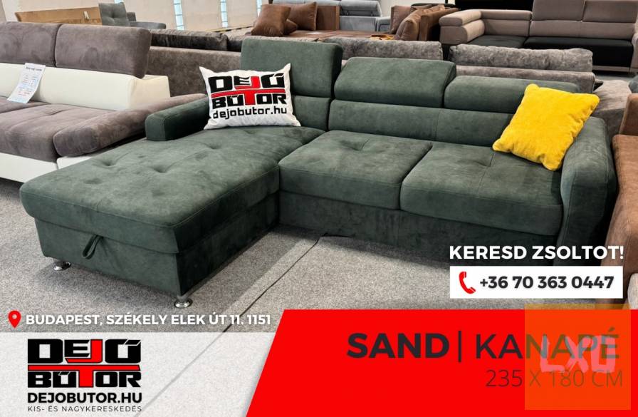 Sand zöld rugós kanapé ülőgarnitúra sarok 235x180 cm ágyazható apróhirdetés