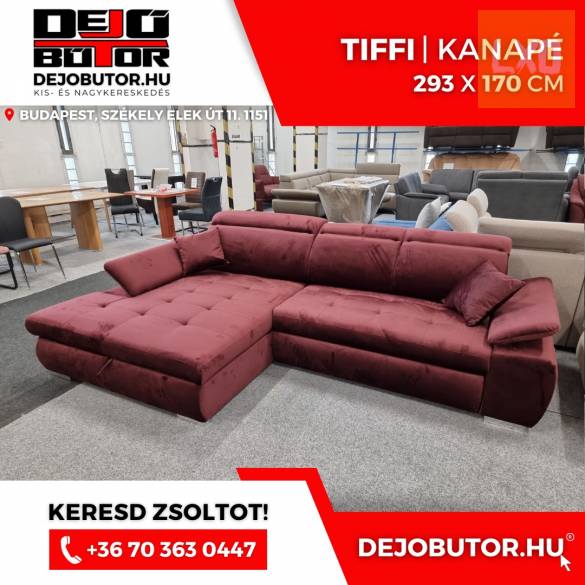 Tiffi rugós sarok kanapé ülőgarnitúra 293x170 cm ágyazható bordó apróhirdetés