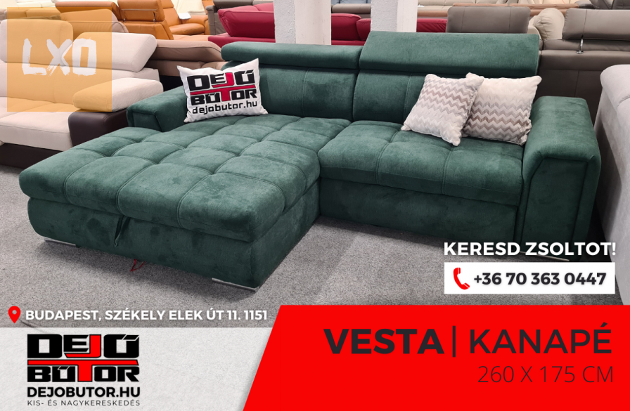 Vesta zöld rugós kanapé ülőgarnitúra sarok 265x175 cm ágyazható apróhirdetés
