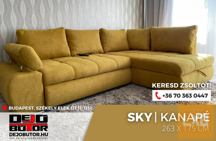 Sky mustárrugós kanapé ülőgarnitúra sarok 265x175 cm ágyazható apróhirdetés