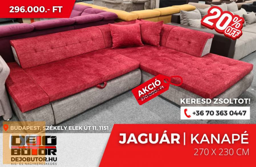 Jaguár kanapé ülőgarnitúra 270x230 cm sarok bútor bordó apróhirdetés