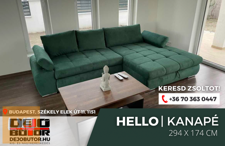 Hello párnás kanapé ülőgarnitúra 294x174 cm ágyazható zöld apróhirdetés