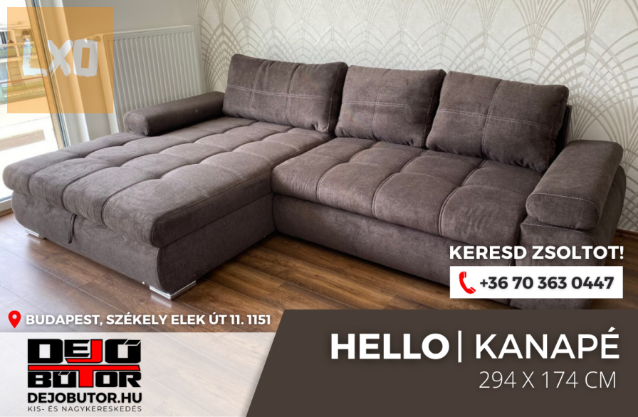 Hello párnás kanapé ülőgarnitúra 294x174 cm ágyazható barna apróhirdetés