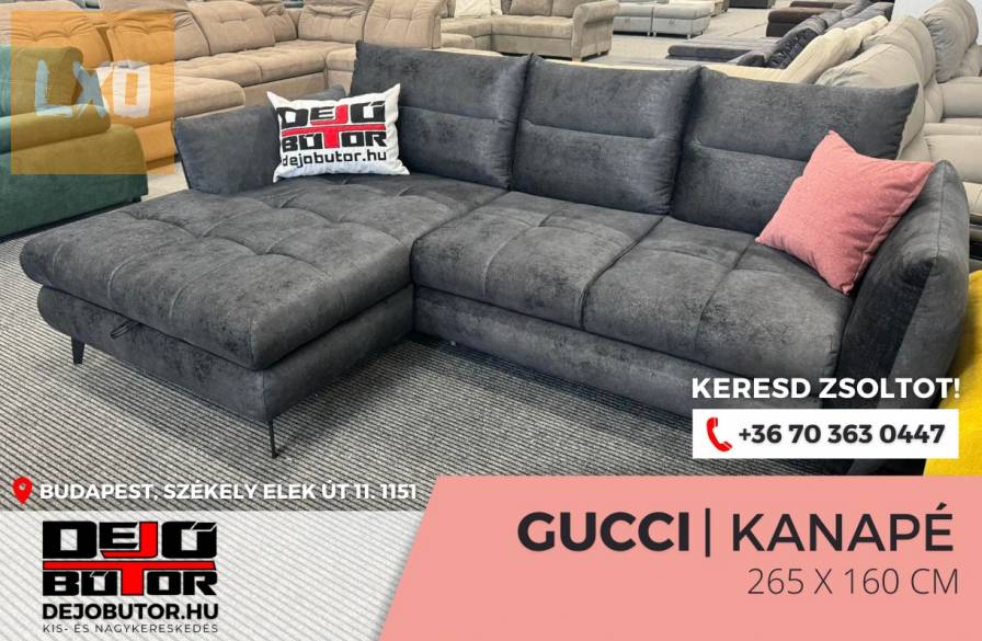 Gucci rugós kanapé ülőgarnitúra 265x160 cm ágyazható sarok black apróhirdetés