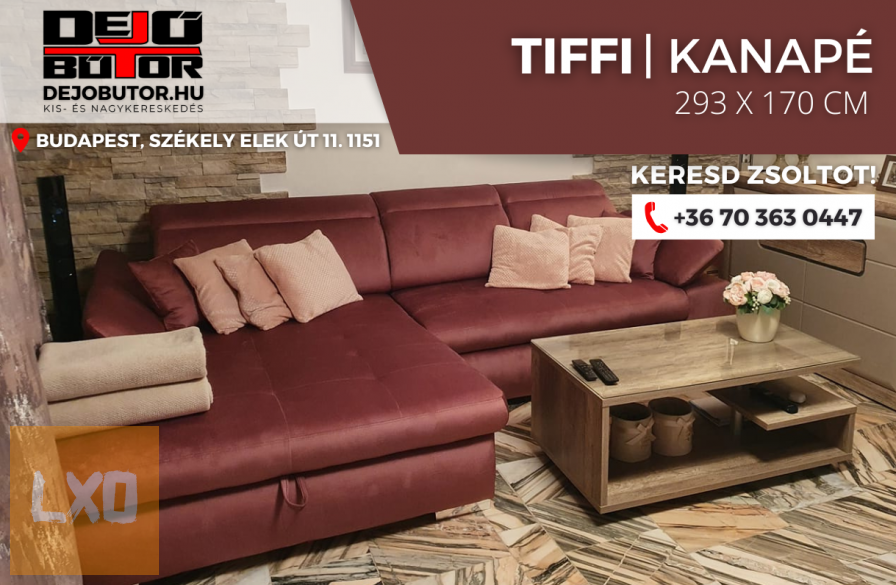 Tiffi kanapé ülőgarnitúra 294x175 cm sarok bútor bordó ágyazható apróhirdetés