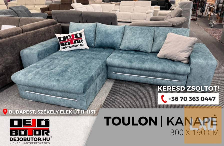 Új Toulon kanapé ülőgarnitúra 290x190 cm LED sarok kék ágyazható apróhirdetés