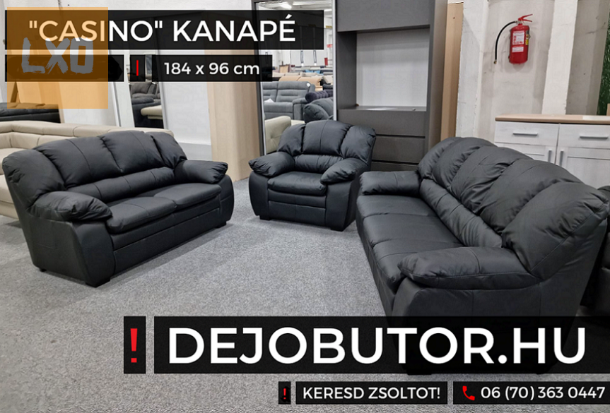 Casino valódi bőr fix fekete 3+2+1 kanapé ülőgarnitúra apróhirdetés