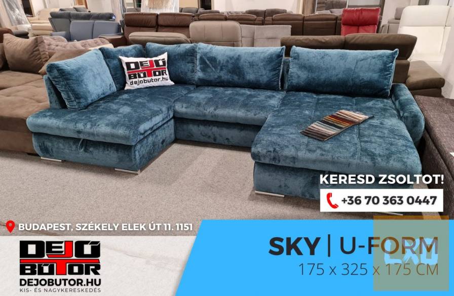 Sky kék sarok kanapé ülőgarnitúra 175x325x175 cm ágyazható ualak apróhirdetés
