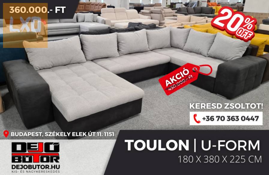 Új Toulon black sarok kanapé ülőgarnitúra 180x380x225 cm ualak apróhirdetés