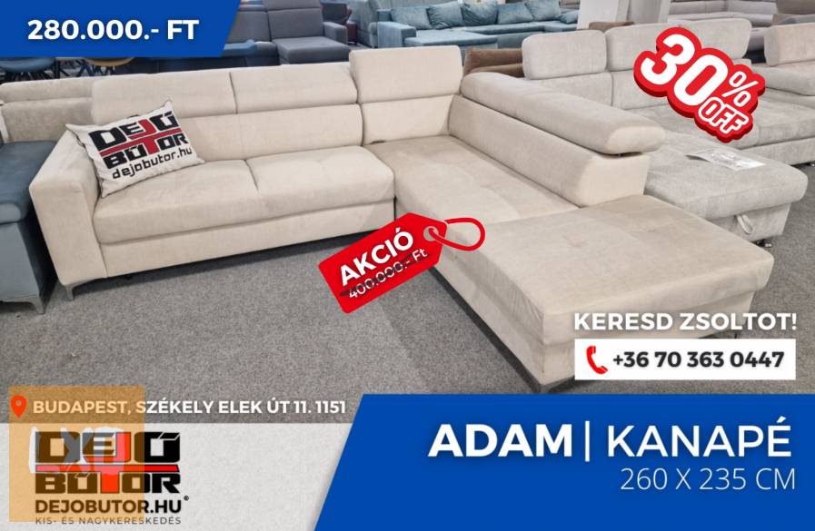 Ádám Akció hárfalas sarok kanapé ülőgarnitúra 260x235 cm ágyazható apróhirdetés