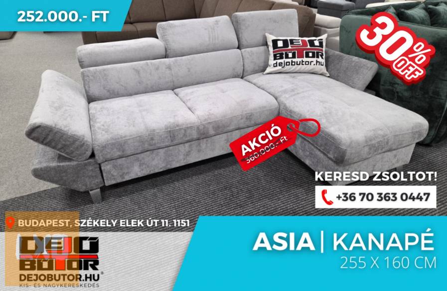 Asia Akció hárfalas sarok kanapé ülőgarnitúra 255x160 cm ágyazható apróhirdetés