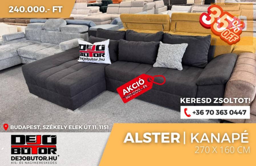 Alster sarok kanapé bútor ülőgarnitúra 270x160 cm black ágyazható apróhirdetés