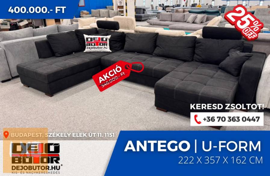Antego ualak sarok kanapé bútor ülőgarnitúra 220x360x162 cm black apróhirdetés