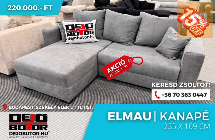 Elmau sarok kanapé bútor ülőgarnitúra 235x162 cm grey ágyazható apróhirdetés
