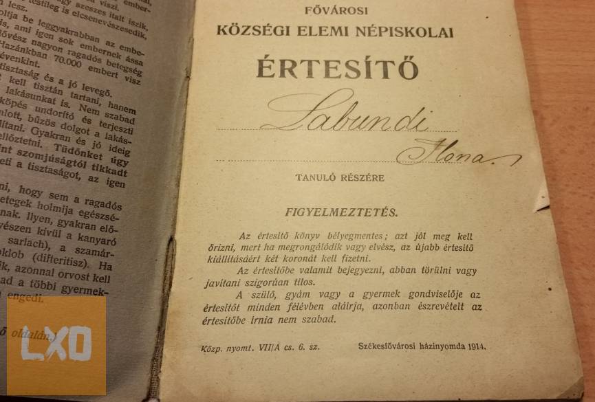 1916-os elemi népiskolai értesítő, Bp I. ker. Fehérsas téri iskola apróhirdetés